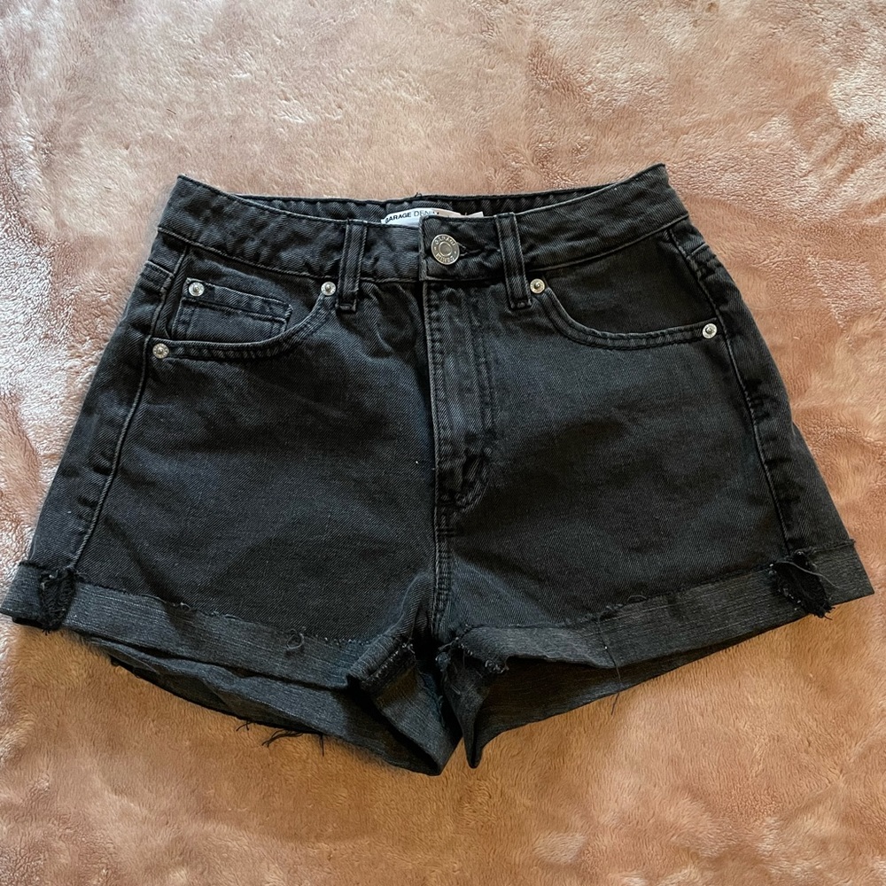 Garage black denim mom shorts